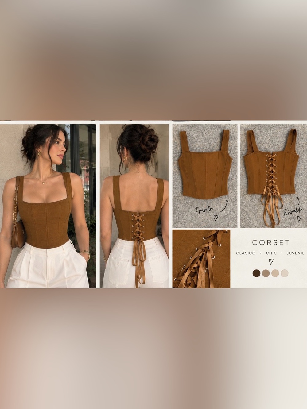 Rust Brown Lace-Up Corset Crop Top